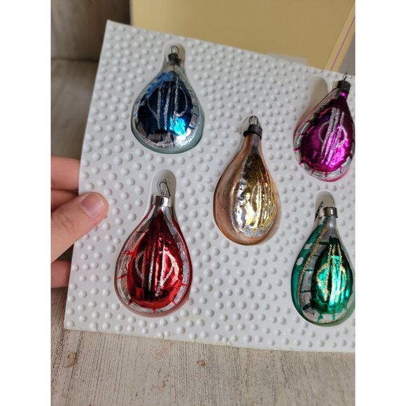 Vintage teardrop rainbow blown glass ornament Xmas set - Picture 5 of 8